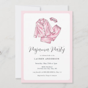 Cute Rosa Pajama Party Möhippa Inbjudningar