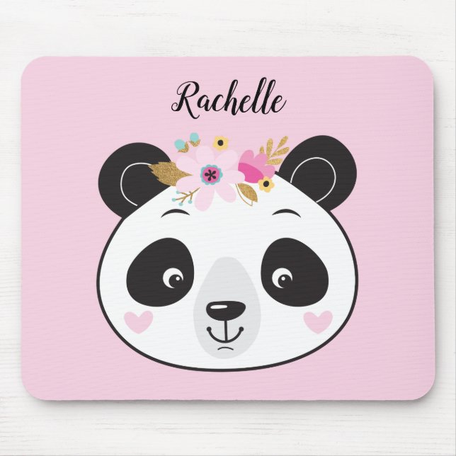 Cute Rosa Panda Ansikte Girly-Personlig Musmatta (Framsidan)