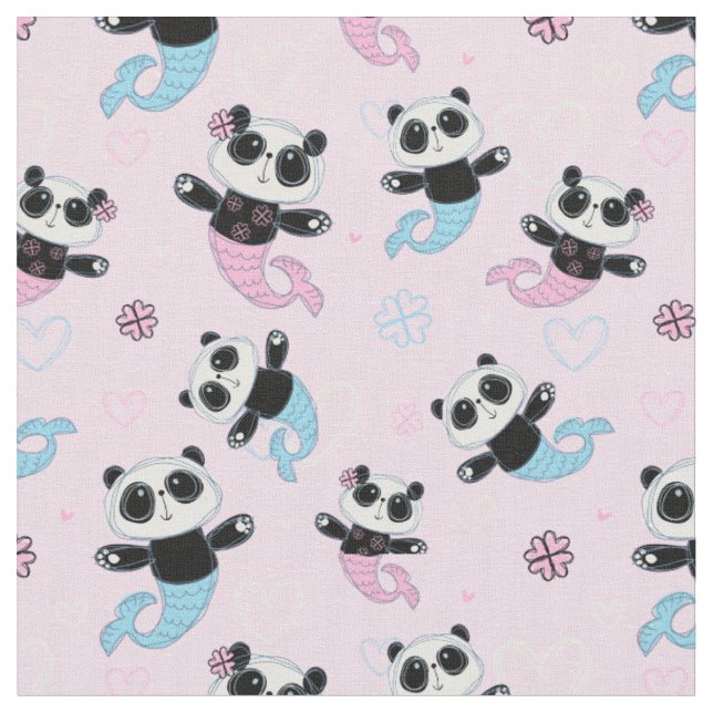 Cute Rosa Panda Bear-Sjöjungfruar Tyg (Närbild)