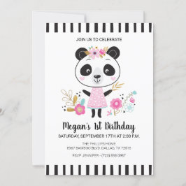 Cute Rosa Panda Girls 1:a födelsedag Party Inbjudningar