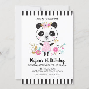 Cute Rosa Panda Girls 1:a födelsedag Party Inbjudningar
