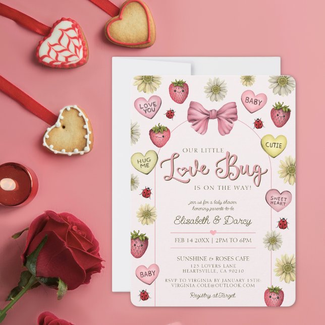 Cute Rosa Par Valentine's Baby Shower Inbjudningar (valentines day baby shower invitation)