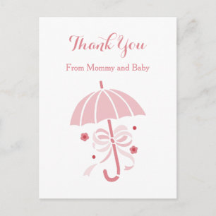 Cute Rosa Paraplla och Bow Baby Shower Tack Vykort