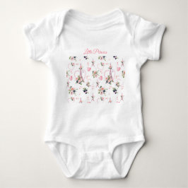 Cute Rosa Parisian Blommigt Baby Bodykostym T Shirt