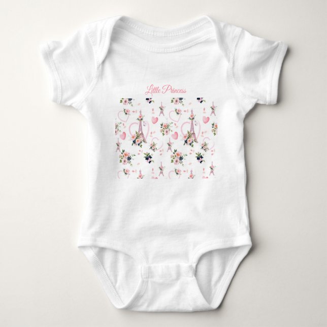 Cute Rosa Parisian Blommigt Baby Bodykostym T Shirt (Framsida)