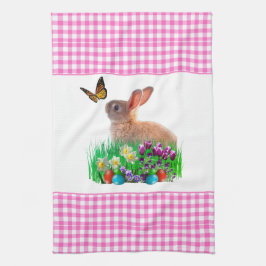 Cute Rosa Påsk Rabbit Kitchen Towel Kökshandduk