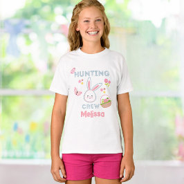 Cute Rosa Påskhare Hunting Crew Namn T Shirt