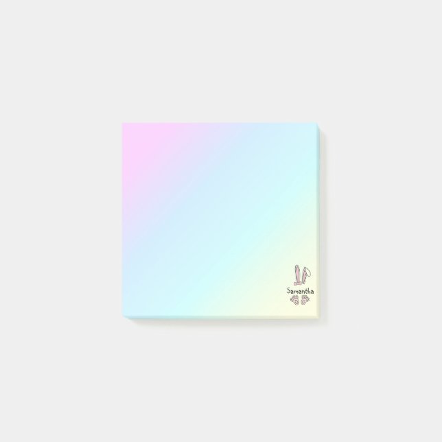 Cute Rosa Påskhare Monogram Post-it Block (Framsida)