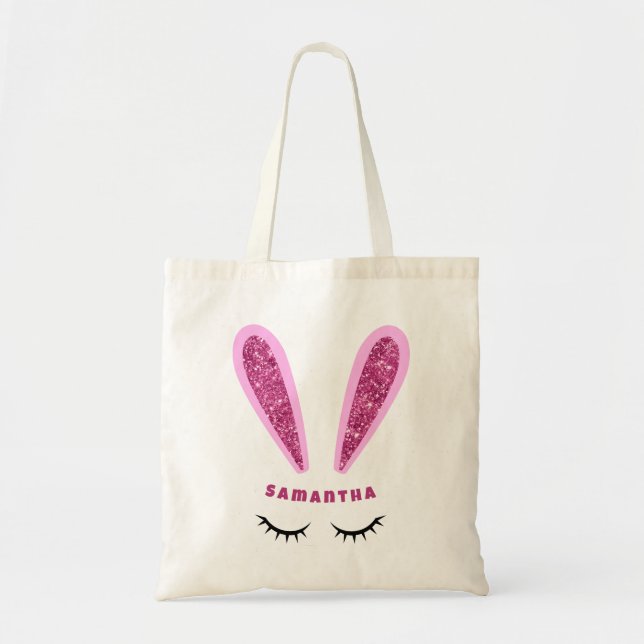 Cute Rosa Påskhare Öron Personlig Tote Bag Tygkasse (Framsidan)