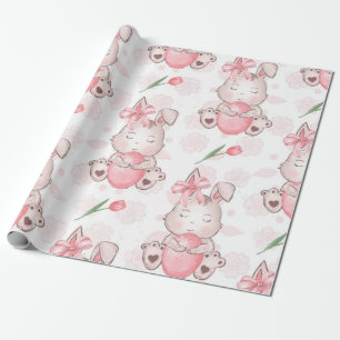 Cute Rosa Påskhare Presentpapper