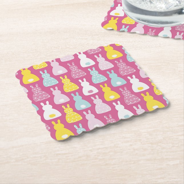 Cute Rosa Påskhare Rabbit Papper Underlägg (Vinklad)