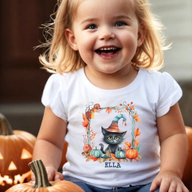 Cute Rosa Pastel Black Cat Witch Pumpkin Halloween T Shirt (Skapare uppladdad)