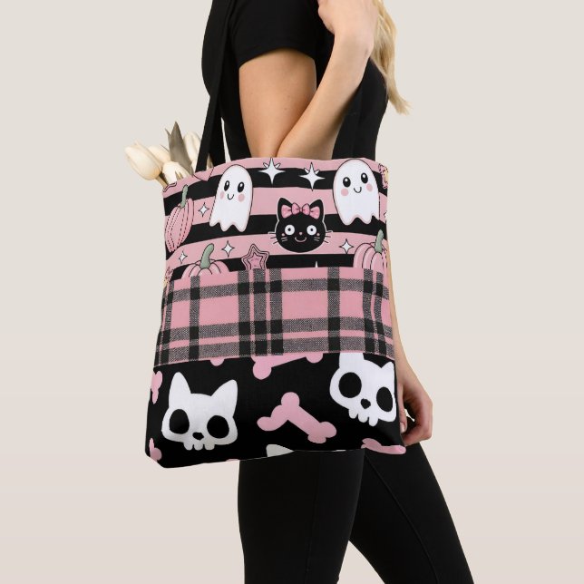 Cute Rosa Pastel Goth Halloween Tygkasse (Närbild)
