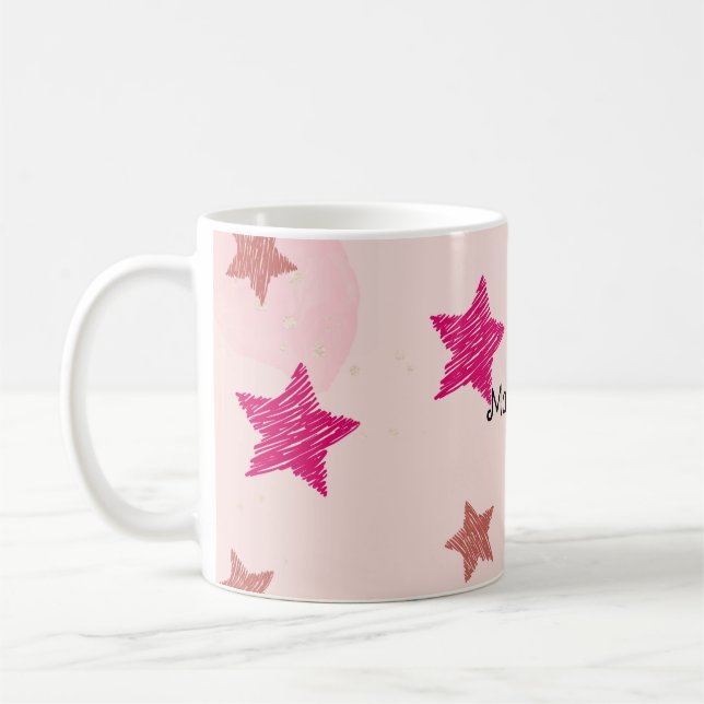 Cute Rosa Pastel Stars jul Mönster Kaffemugg (Vänster)