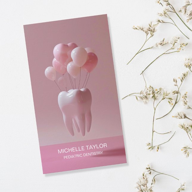 Cute Rosa Pediatriska familjen Dentist Tooth Visitkort (Skapare uppladdad)