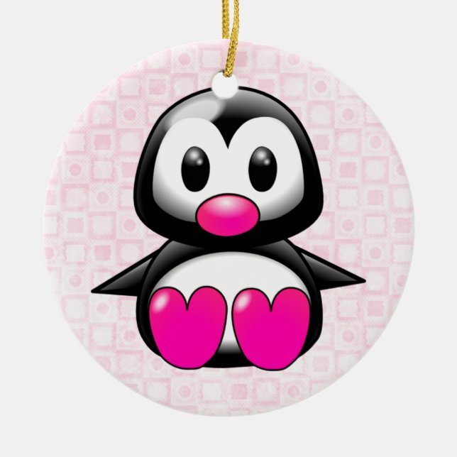 Cute Rosa Penguin Julgransprydnad Keramik (Framsidan)