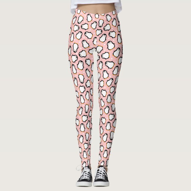 Cute rosa penguin mönster leggings (Framsida)