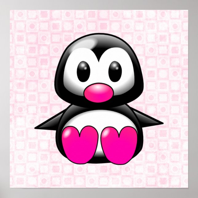 Cute Rosa Penguin Poster (Framsidan)