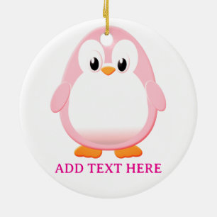 Cute Rosa Penguin Tecknad Anpassningsbar Julgransprydnad Keramik