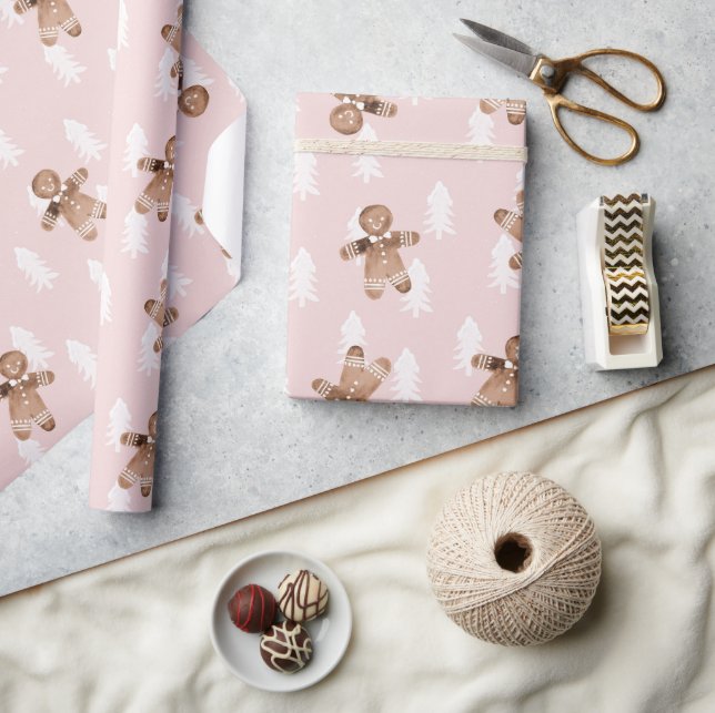 Cute Rosa Pepparkaksgubbe Julgran Helgdag Presentpapper (Hantverk)