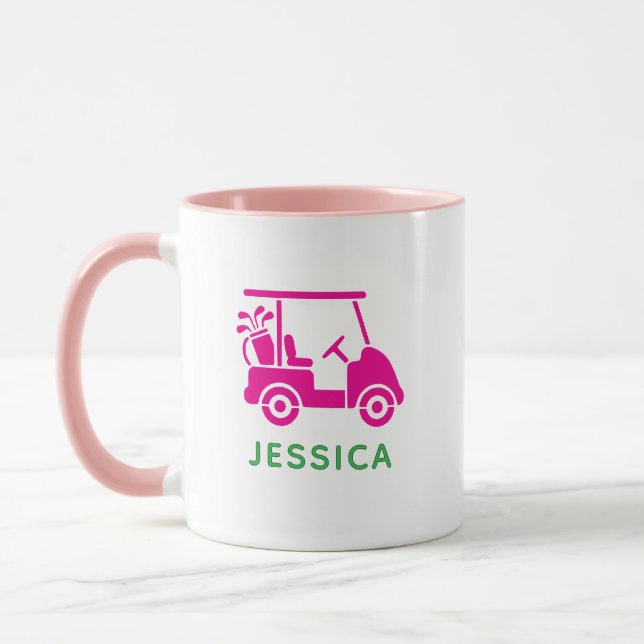 Cute Rosa Personlig Golf Cart Two Tone Mugg (Vänster)