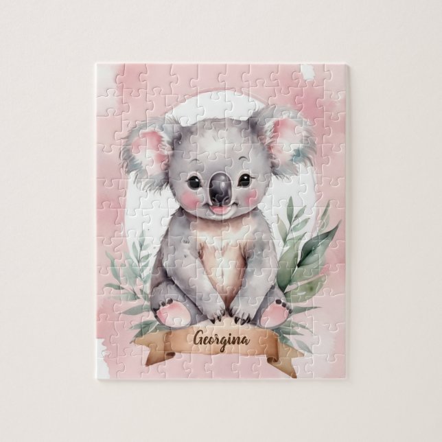 Cute Rosa Personlig Koala Kids Pussel (Vertikal)