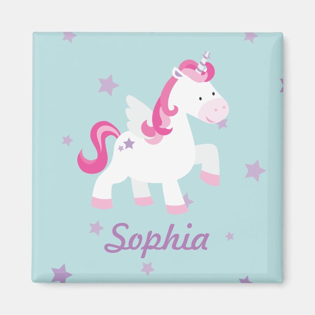 Cute Rosa Personlig Magic Unicorn Magnet (Framsidan)