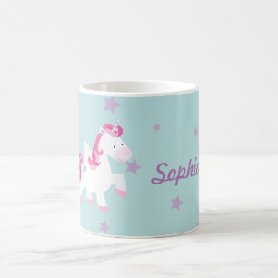 Cute Rosa Personlig Magic Unicorn Mugg