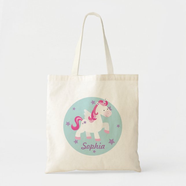 Cute Rosa Personlig Magic Unicorn Tote Bag Tygkasse (Framsidan)
