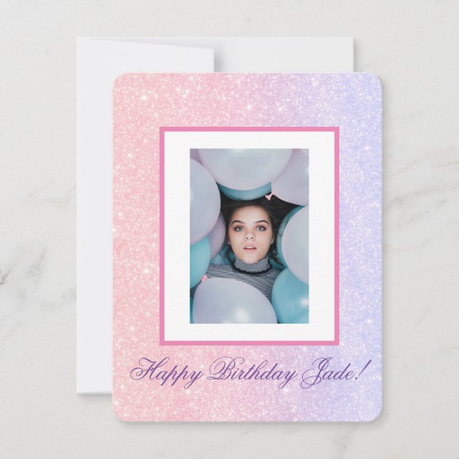 Cute Rosa Personlig Namn Glitter Julkort (Framsida)