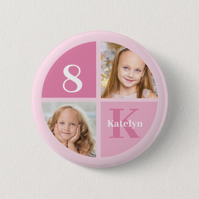 Cute Rosa Photo Personlig Birthday Girl Party Knapp (Framsida)