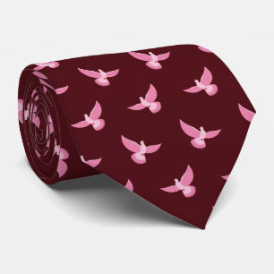 Cute Rosa Pigeon på Red Seamless Mönster Slips