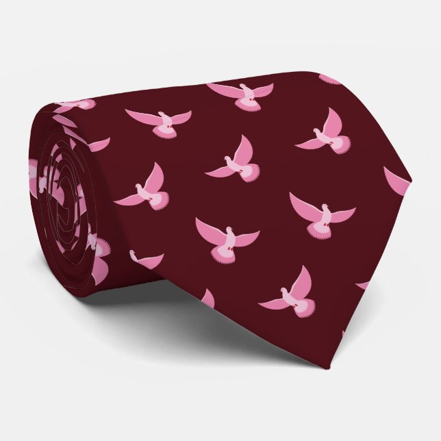 Cute Rosa Pigeon på Red Seamless Mönster Slips (Rullad)