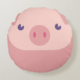 Cute Rosa Pigg med Svan på baksidan Rund Kudde