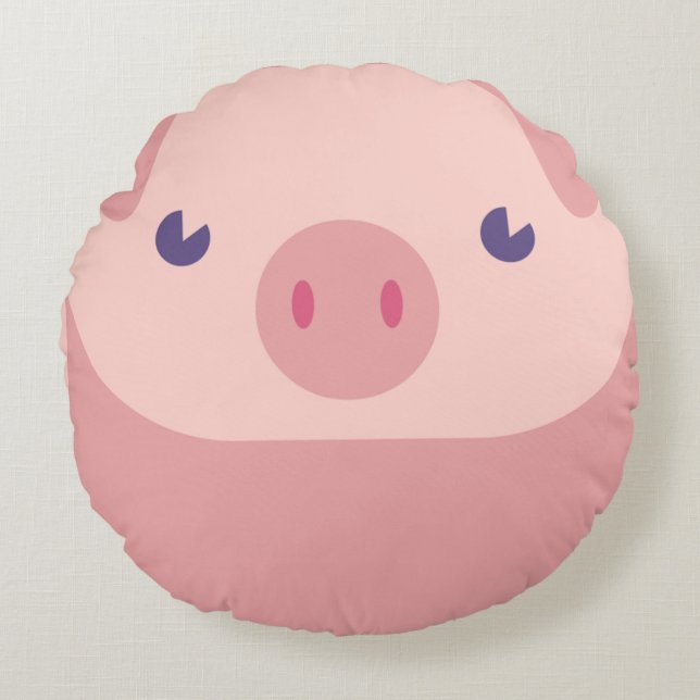 Cute Rosa Pigg med Svan på baksidan Rund Kudde (Framsidan)