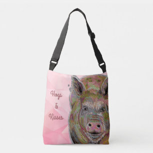 Cute Rosa Piggy Hogs and Kisses Pastel Teckning Axelväska