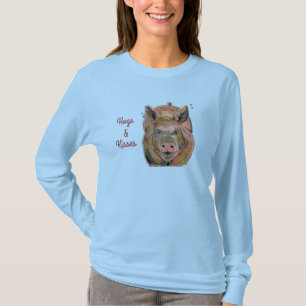 Cute Rosa Piggy Hogs and Kisses Pastel Teckning T Shirt