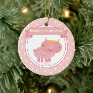 Cute Rosa Piglet - Baby första julen Julgransprydnad Keramik