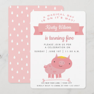 Cute Rosa Piglet BARNS FÖDELSEDAG PARTY Inbjudningar