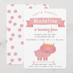 Cute Rosa Piglet BARNS FÖDELSEDAG PARTY Inbjudningar