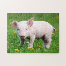 Cute Rosa Piglet och Dandelion Flowers Pussel