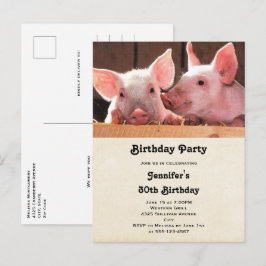 Cute Rosa Piglets Animal Photo Birthday Inbjudan Vykort
