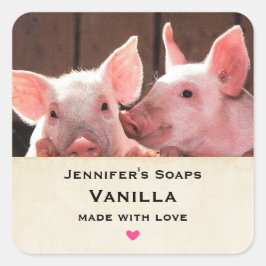 Cute Rosa Piglets Animal Photographic Soap Busines Fyrkantigt Klistermärke