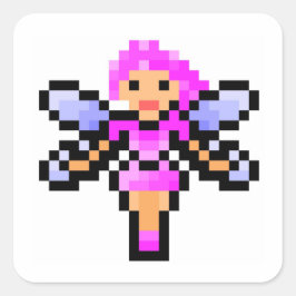 Cute rosa pixel art fairy fyrkantigt klistermärke