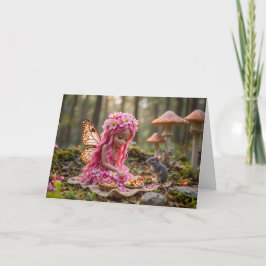 Cute Rosa Pixie och mus Picnic Kort