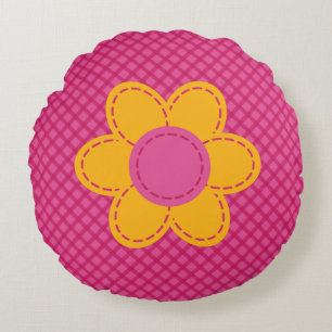 Cute rosa plaid Flicksdaghemmet Blommor Rund Kudde