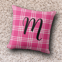 Cute Rosa Play Monogram Initialer Tartan Kudde