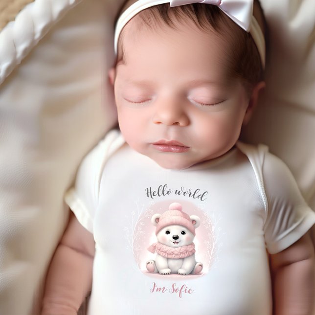 Cute Rosa Polar Bear Namn Girl Baby Bodykostym T Shirt (Cute Pink Polar Bear Name Girl Baby Bodysuit)