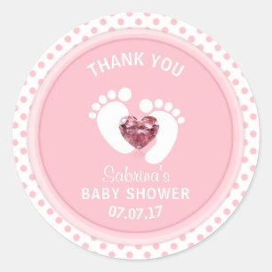 Cute Rosa Polka Dot Baby Shower/Sprinkle Girl Runt Klistermärke