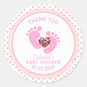 Cute Rosa Polka Dot Baby Shower/Sprinkle Girl Runt Klistermärke